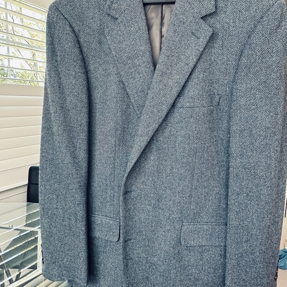 Brooks Brothers blue on blue herringbone tweed sport coat, size 45L